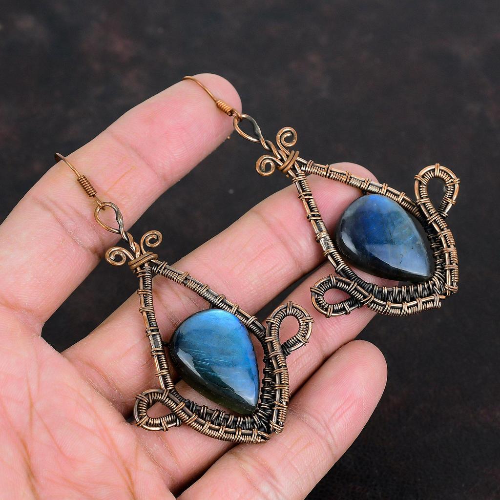 Labradorit Ohrring Kupferdraht umwickelter Ohrring Handgefertigter Edelsteinschmuck Einzigartige Ohrringe Kupferschmuck Geschenke für Mama Ohrring im neuesten Design