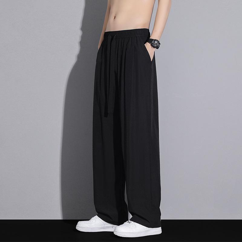 Ice Silk Wide-leg Pants for Men's Summer New Trendy Thin Loose Straight Casual Droop Pants for Men