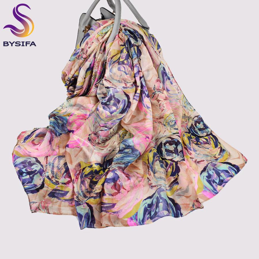 Winter Fashion Women'S Scarf Mulberry Silk Scarves Shawl Female Long Silk Scarf Blue And Coffee 180*110Cm