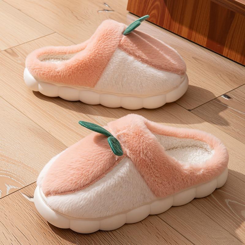 Home Plush Cotton Slippers Women's Autumn and Winter Indoor Soft Bottom Non-slip Plush Warm Couple Strawberry Leaf Cotton Mop