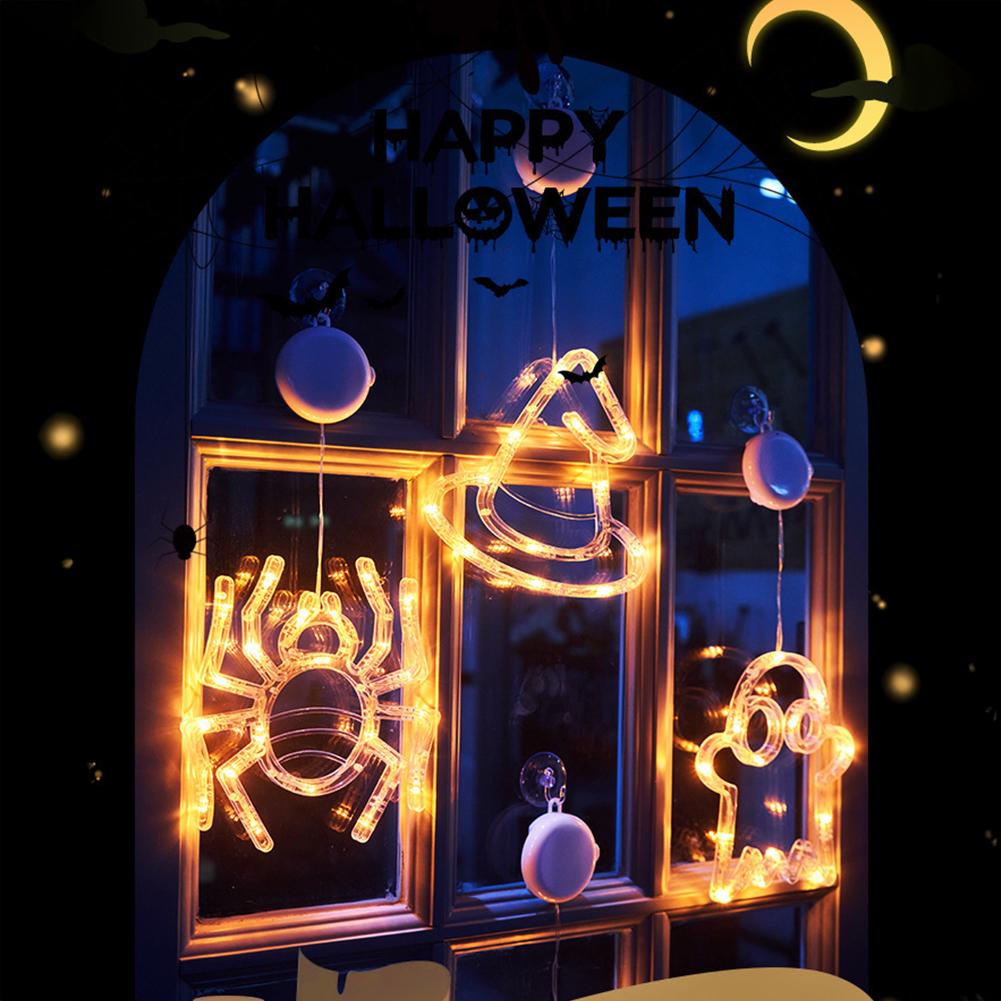 Halloween LED Lights Battery-Powered Ghost Pumpkin Hanging Party Lights for Windows