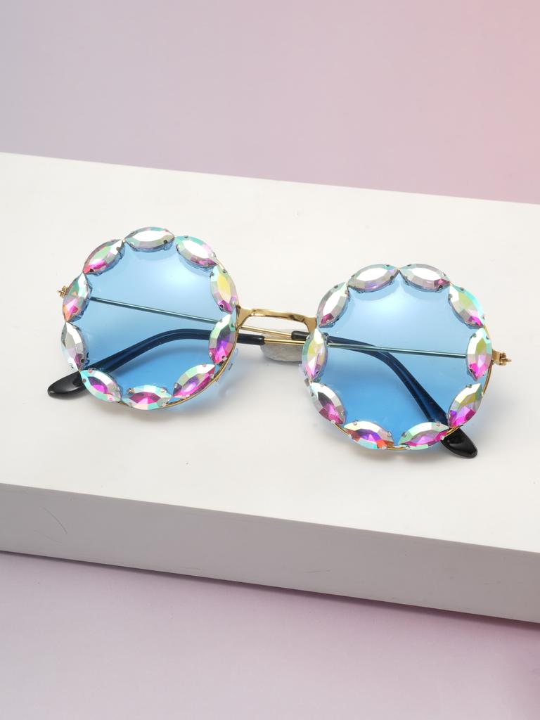Colorful Crystal Embellished Round Sunglasses for Women Glamorous Vintage Female Style Sun Glasses KJ020