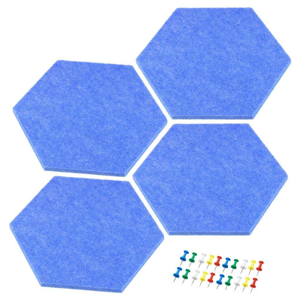 4Pcs Hexagon Felt Pin Board Self-adhesive Memo Board Notice Board Wall Decorative Tiles Wall Bulletin Pin Board with Push Pins