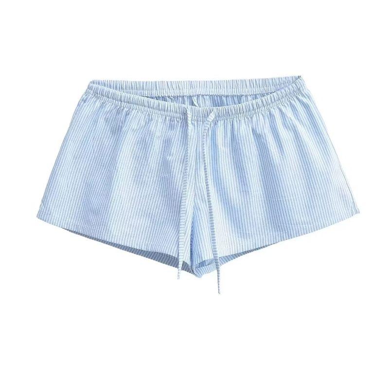 

BM Sense Летний Пляжный Праздничный Стиль Эластичная Талия Полосатые Шорты Женские Контрастного Цвета Свободные Слимминг Базовые Со Шнурком Повседневные Брюки Мода Blue and White Stripes S