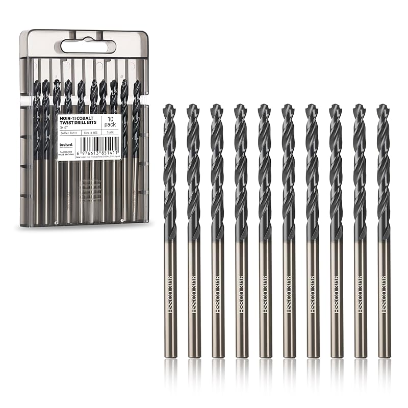 toolant Cobalt Drill Bit Set for Metal and Steel (Pro), Titanium Aluminum Nitride Coated (TiAlN) with Point Tip, for Hardened Metal, Stainless Steel,