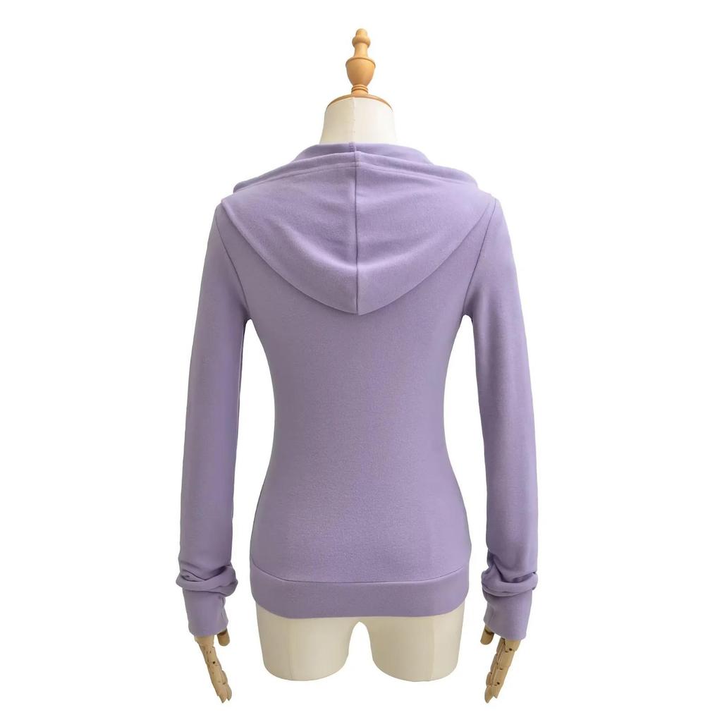 Women's American-Style Slim Fit Thermal Fleece Hoodie with Double Zippers & Large Pockets for Autumn/Winter Yoga
