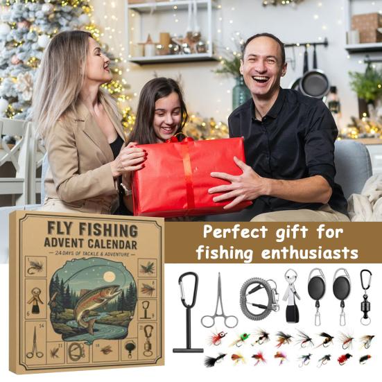 2025 Fly Fishing Advent Calendar 24 Days Christmas Fishing Countdown Calendar with 24 Pcs Fly Lures Hooks Baits Holiday Gifts for Men Fishing Lovers