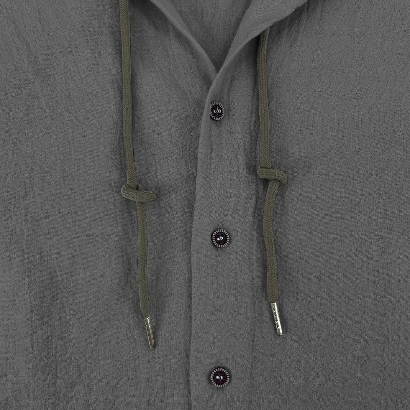 Spring and Summer Long Sleeve Men's Casual Shirt European Style Hooded Top Button Loose Shirt