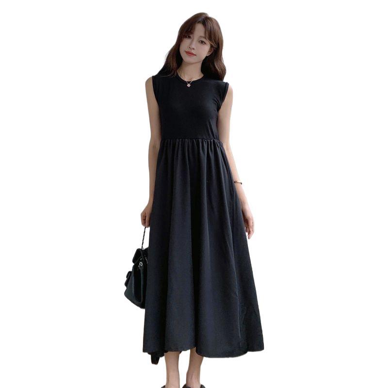 Black Round Neck Sleeveless French Retro Super Fairy Knee Dress Women's Spring Design Halter Long Skirt Women's Clothing