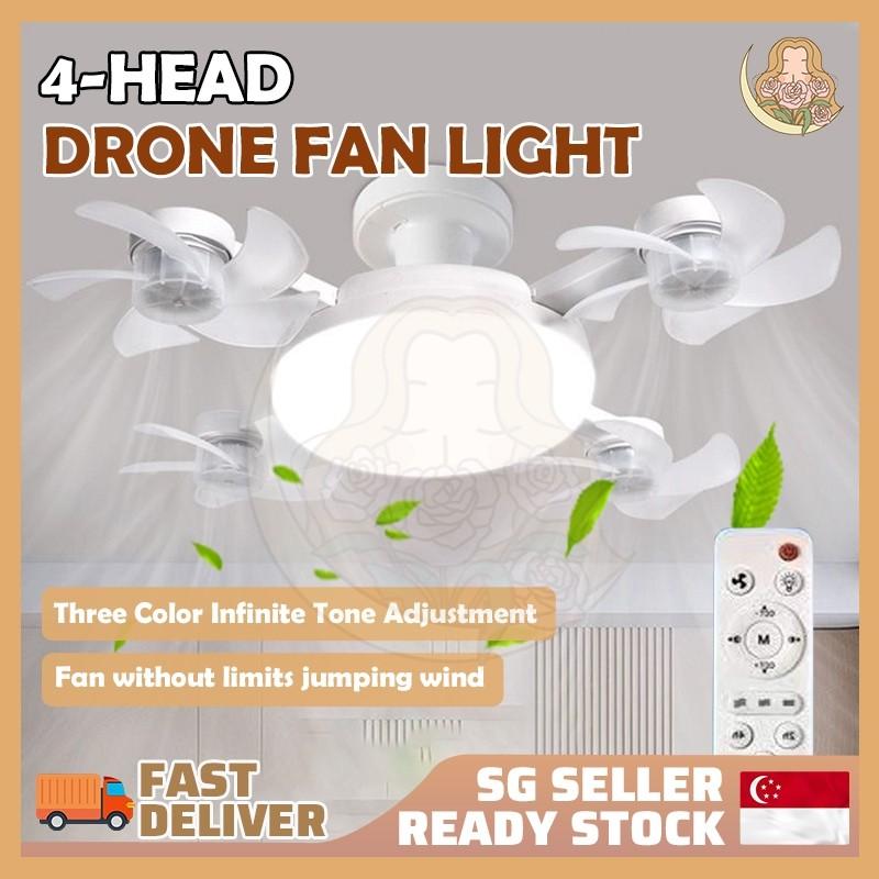 4 Blades Ceiling Fan Light with Remote Control Fan Light E27 Bracket Silent Motor LED Eye Protection Energy Saving Living Room Bedroom ABS Material