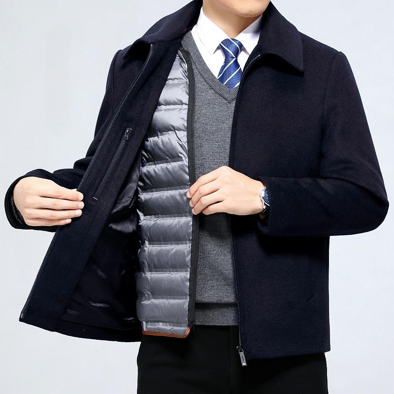 Double-sided cashmere coat for men, medium-length, thickened down lining, middle-aged dad's woolen coat