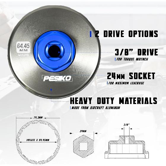 64Mm 14 Flute Oil Filter Wrench For Toyota, Lexus And Scion, Precision Machined Aircraft Aluminum Oil Filter Removal Tool For Easily Remove Oil