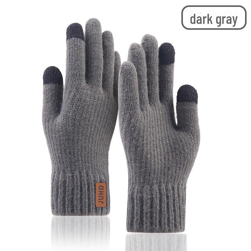 Men's Thick Knitted Wool Touchscreen Cycling Gloves - Warm, Cold-Proof, Plus Velvet for Winter Outdoor Use