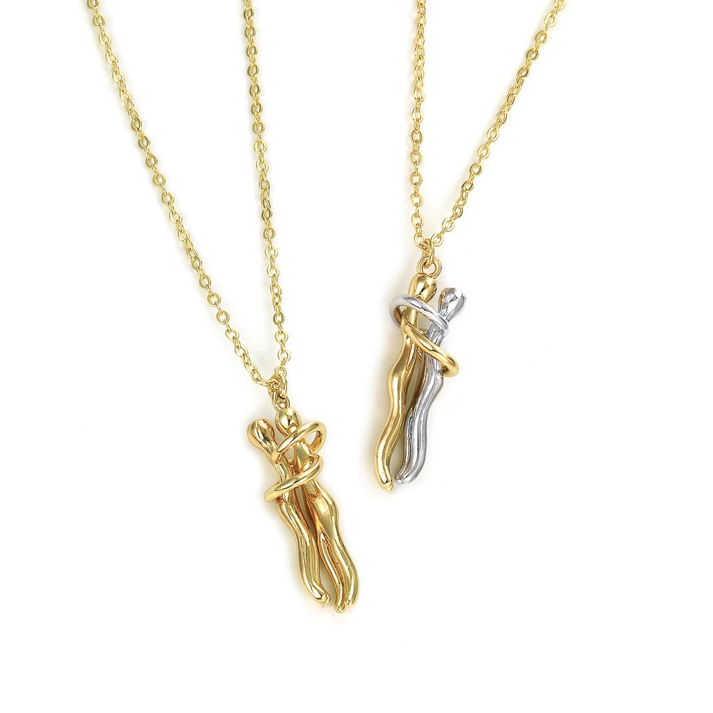 1Piece Hip Hop Valentine's Day Pendant Necklace 3D Brass Hug Dancing Separable Charm Couples Lover Unisex For Party Jewelry Gift