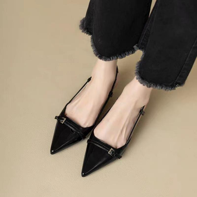 Fashion Women's Sandals Pointed Toe Sandals Patent Leather Mid Heels Ladies Shoes Summer Sexy Casual Shoes Designer Slip On Women Pumps
