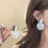 Silver Needle Luxury Round Shell Stud Earrings - Elegant French Design for Stylish Women