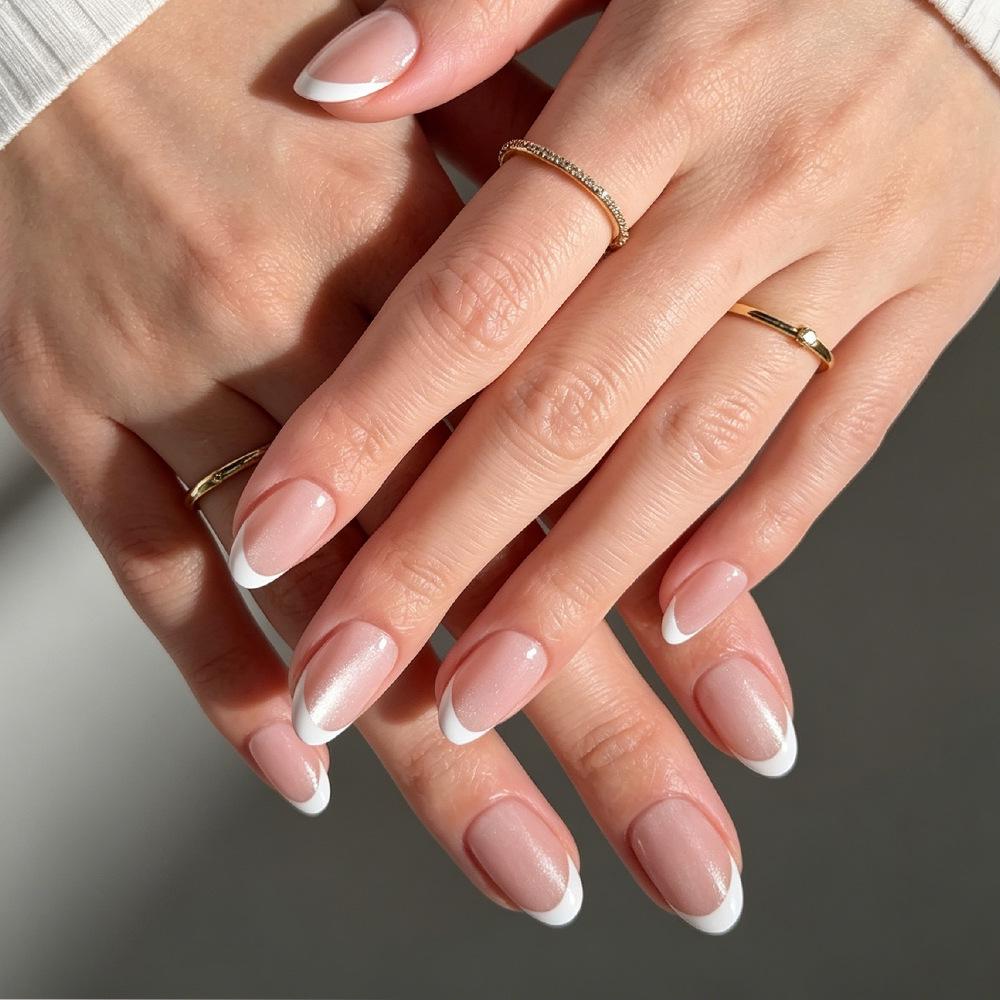 Elegant French Pink & White Press-On Nails - 32 Pieces