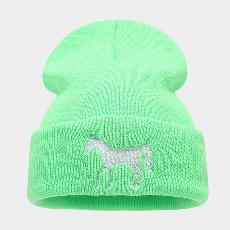 Autumn and winter new innovative horse embroidery warm cold hat men and women outdoor shopping leisure sunshade knitted hat tide