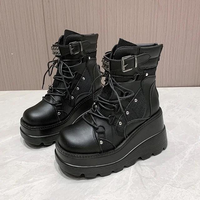 Women's Boots 2024 Autumn Women Ankle Boots Platform Wedges High Heels Short Boots New Design Zip Cosplay Shoes of Women