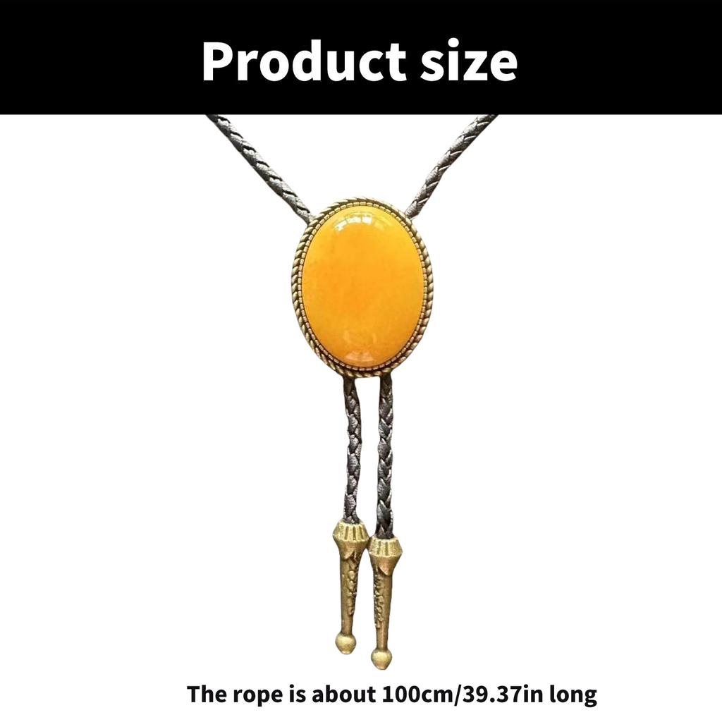 Men's Braided Leather Cord Bolo Tie with Stone Pendant Adjustable Chain Necktie Necklace for Western Fashion Enthusiasts