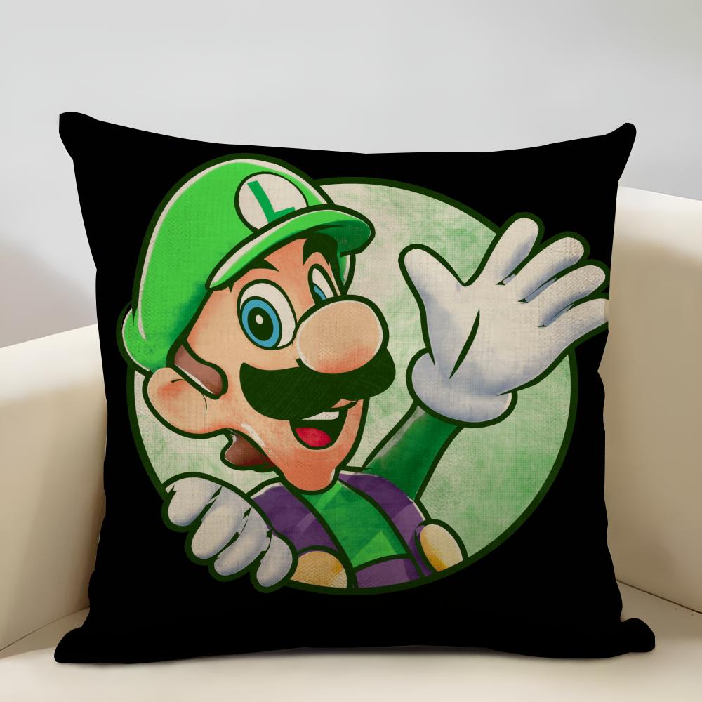 Mario Series Characters Cushion Household Decoration Linen Sofa Cushion Cover: Skin-Friendly & Breathable with Invisible Zipper