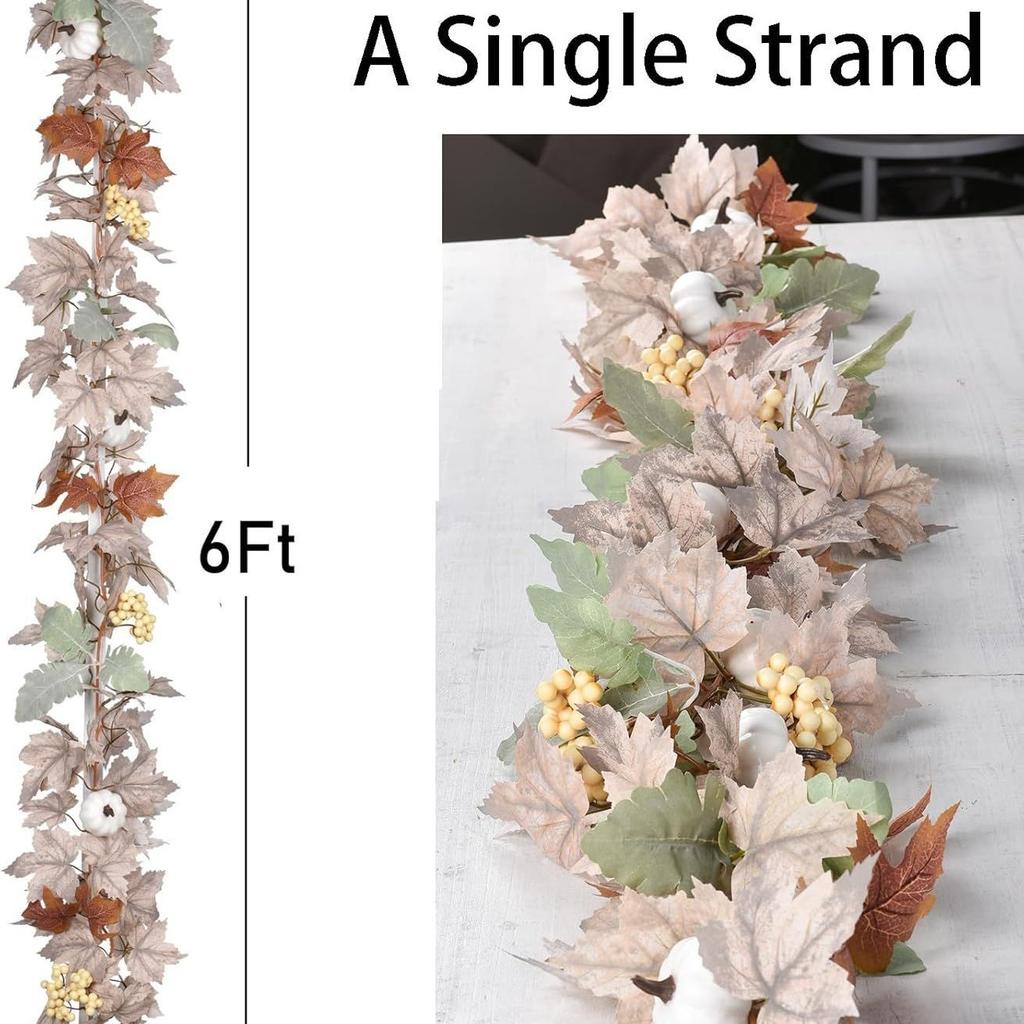 Autumn White Pumpkin Maple Leaf Vine Thanksgiving Harvest Festival Halloween Simulation Maple Leaf Vine