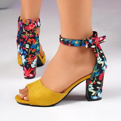 Fashion High Heel Sandals Plus Size Mix Color Peep Toe Shoes Women Vintage Summer Cover Heel Sandal Ladies Fashion Thick Sole Sandals