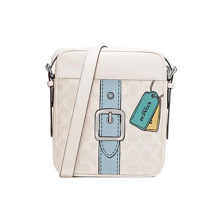 Coach Hudson 21 Classic Logo Optical Illusion Print Leather Shoulder Crossbody Bag Small Men bags White CH200-SVCAH Basic Set (Bag+Dust Bag)