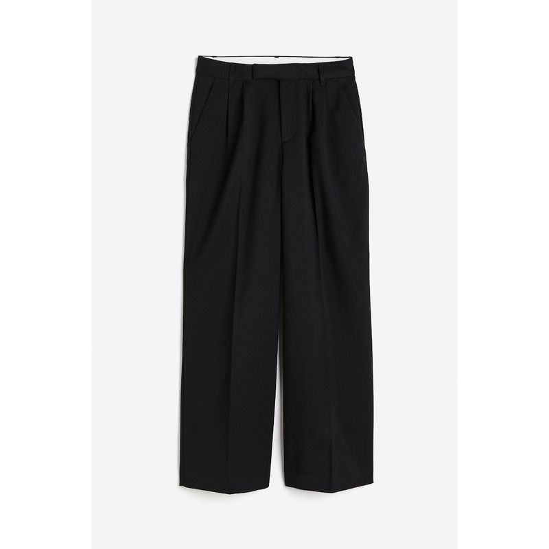 

HM Women s Pants Suit Pants Fall Loose Straight-leg Plaid Work Clothing Workplace Suit Pants 1172763 Black 34p