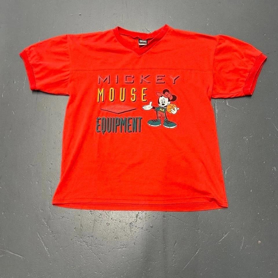 

Vintage 80s/90s Mickey Mouse athletic equipment graphic v neck ringer tshirt L