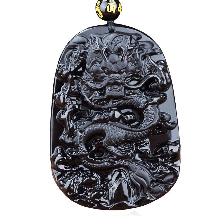 Exquisite Frosted Obsidian Dragon Brand Tyrannosaurus Rex Pendant Necklace for Men and Women