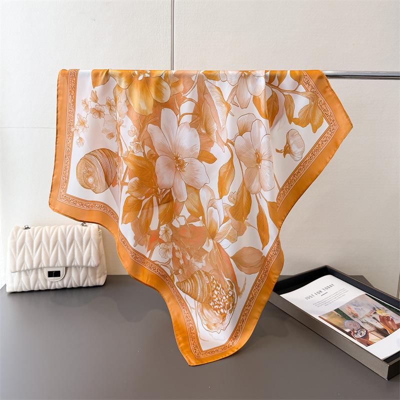 

Elegant 70Cm Square Flower Printed Women Scarf Silk Satin Scarves Shawl Designer Headband Hijab Bandana Wrap Bufanda Lady 70x70cm