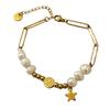 Fashion Light Luxury Versatile Commute Gold Plated Natural Pearl Five Star Titanium Steel Bracelet