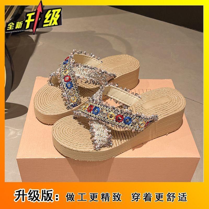 Slippers women's summer outer wear 2025 new fashion thick bottom slope heel with skirt cool slippers seaside vacation slippers women