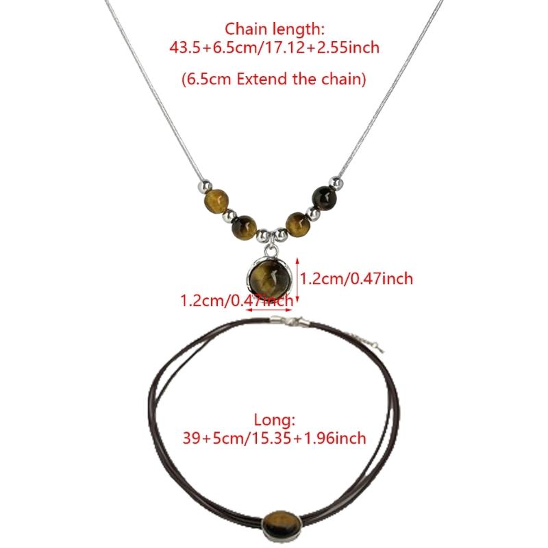 Vintage Leather Necklace Featuring Natural Tigers Eye Stone Adjustable Length Necklace Alloy Texture Present for Women