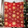 1pc Cozy Vintage Christmas Snowflake Blanket - Soft Flannel with Golden Snowflake Print, Red Background with White Dots, Perfect