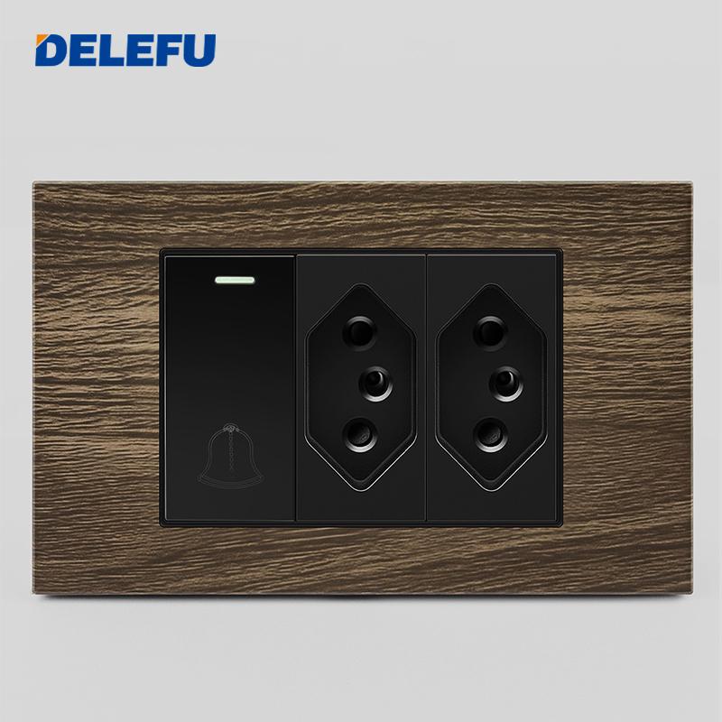 DELEFU Brasilianischer 118er Vintage Aluminium-Holzmaserung Schaltersteckdose mit USB Typ-C Anschluss Netzstecker ist Langlebig.