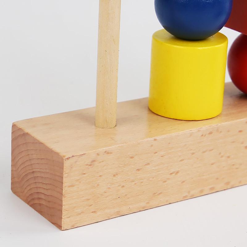 Montessori Wooden Toy: Geometric Shape Beading & Stacking Column for Baby's Focus & Shape Recognition