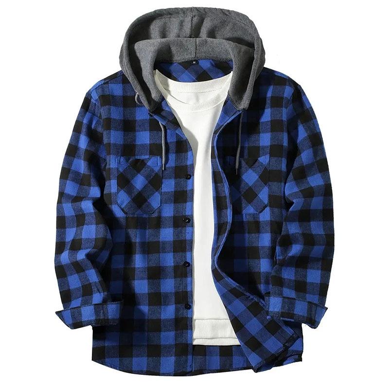 Camicia con Cappuccio a Quadri Rossi e Neri Trendy da Uomo - Capo Esterno Casual a Vestibilità Larga per Primavera & Autunno 2026