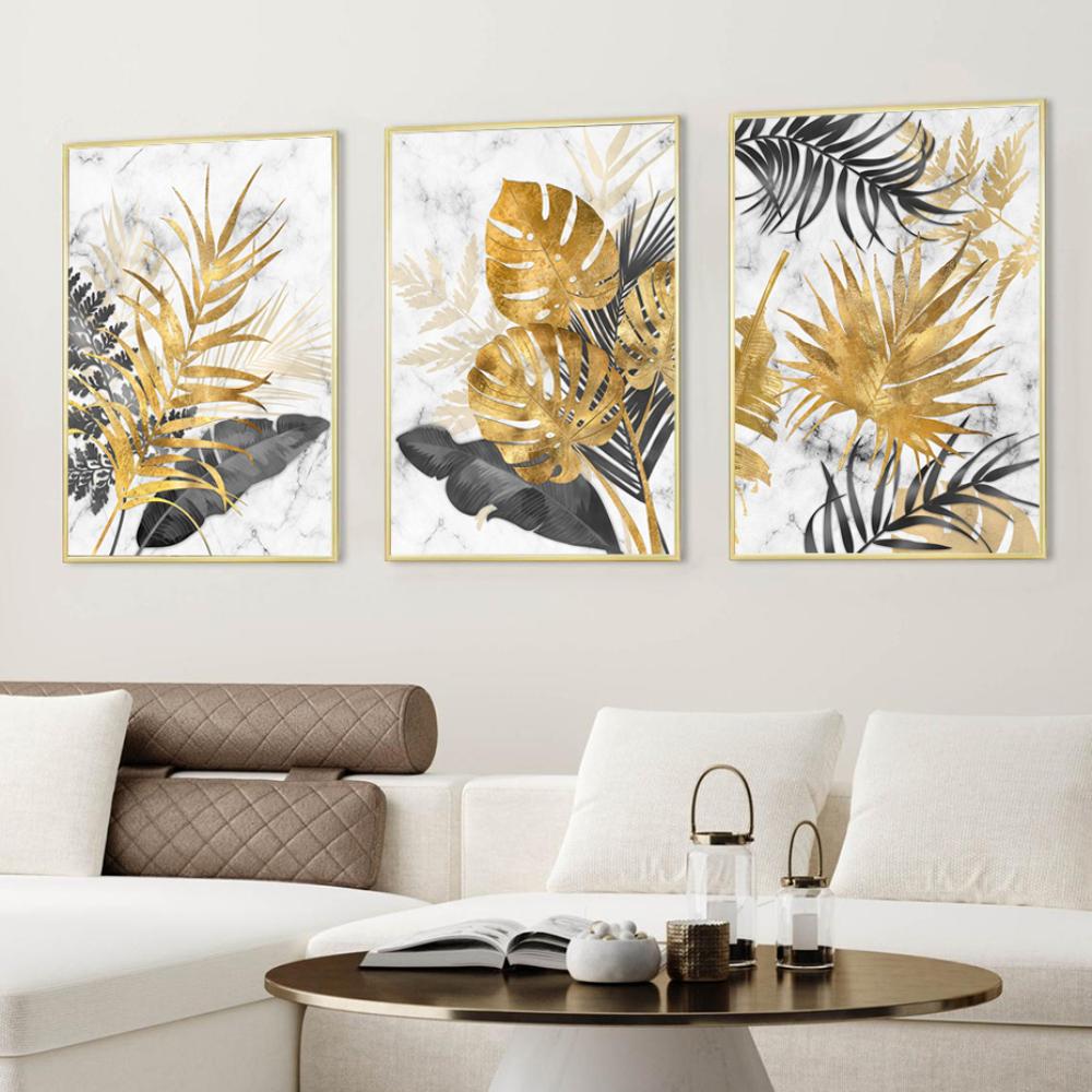 Golden Abstract Tropical Palm Leaf Canvas Paintings Modern Interior Home Wall Decor Art Posters Prints Pictures Cuadros No Frame