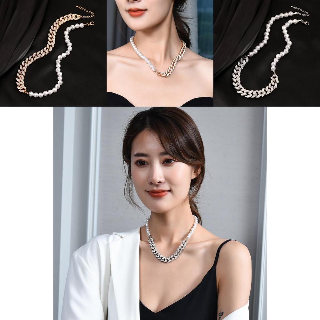 Rhinestone Elegant And Pearl Necklace For Women With Trendy Short Design Style And