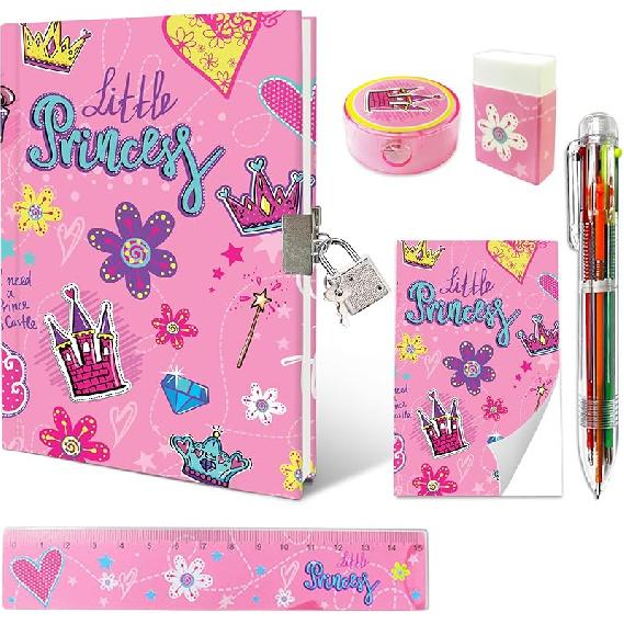 Butterfly Girls Diary with Lock, Set of Diary for Girls Incl. Kids Journal with Lock & Pen (6-Multicolor) Memo Ruler Sharpener Eraser Pink Girls