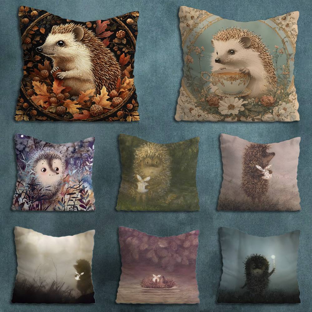 Retro Vintage Hedgehog Pillowcase for Sofa Room Office Decor Printing  Merchandise AllMatch Cushion Cover