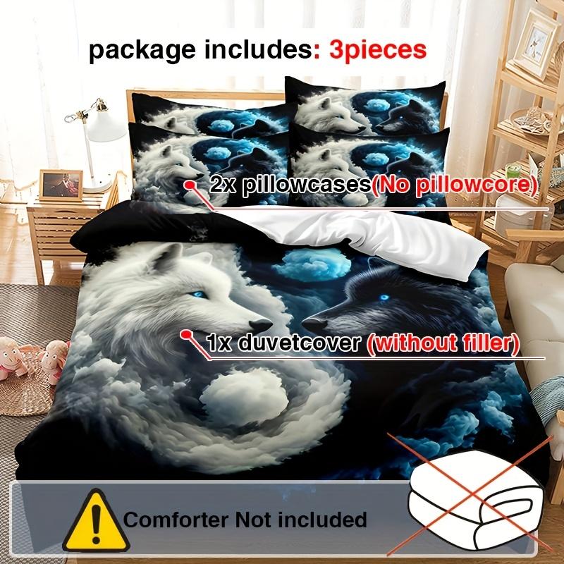 3Pcs Yin Yang Double-Headed Wolf Duvet Cover Set 1*Duvet Cover, 2*Pillowcases, Core Not Included, Yin Yang Double-Headed Wolf