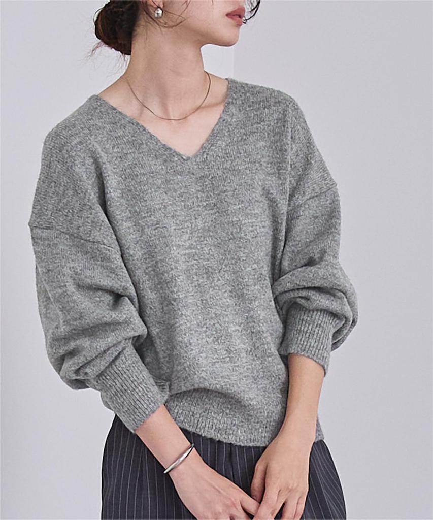 Yours Wool Blend Knit Pullover BEXU1752 Medium Charcoal V-Neck Women's