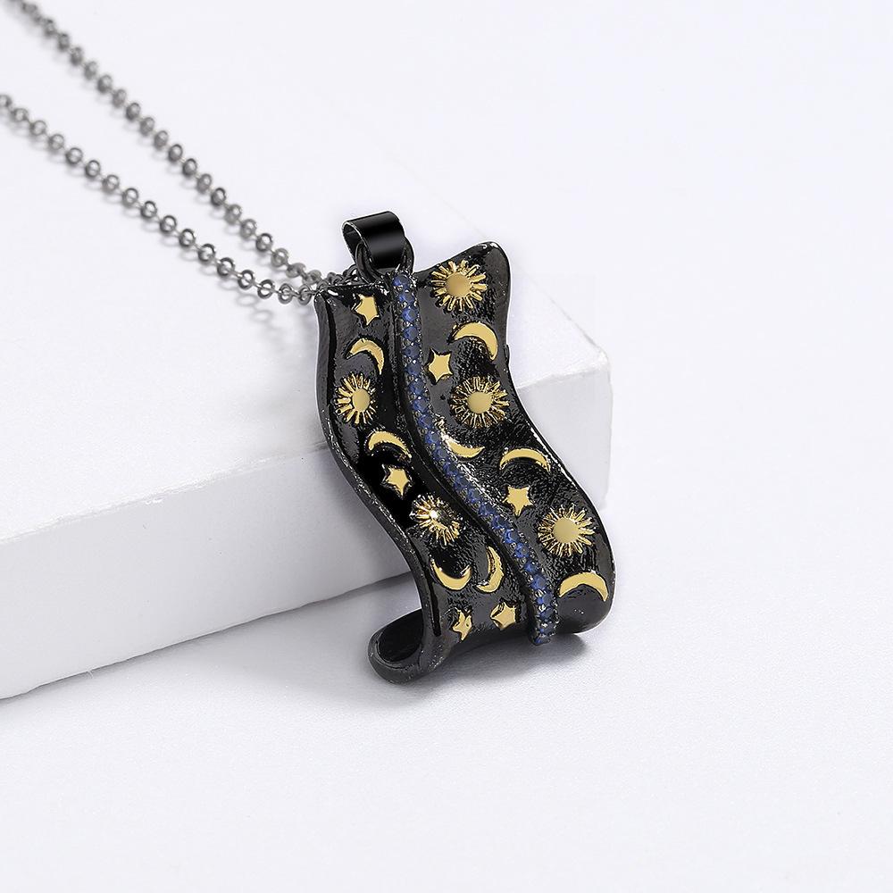 Engraved Women'S Necklace Irregular Shape Jewelry Inlaid Wind Stars Zircon Moon Pendant Blue Punk