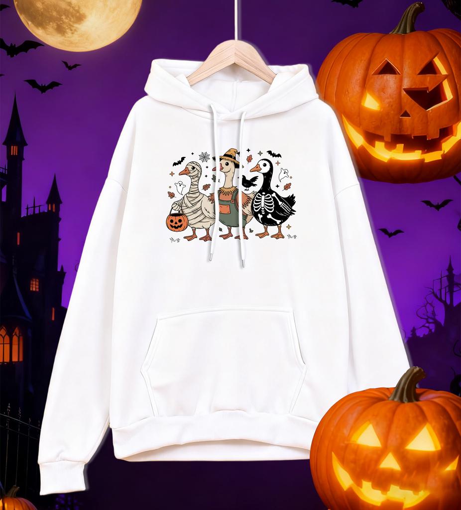 Fröhliches Halloween Cartoon Gans Gedruckte Kapuzenpullover Mann Fleece Bequemer Kapuzenpullover Lässig Hip Hop Streetwear All-Match Herren Pullover