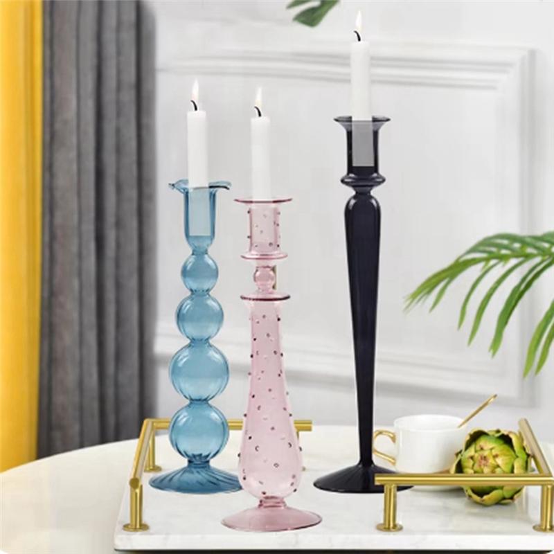 M-Moderně-Romantický Skleněný Svícen Vintage Skleněný Svícen Hydroponická Průhledná Váza Evropský Styl Dárek