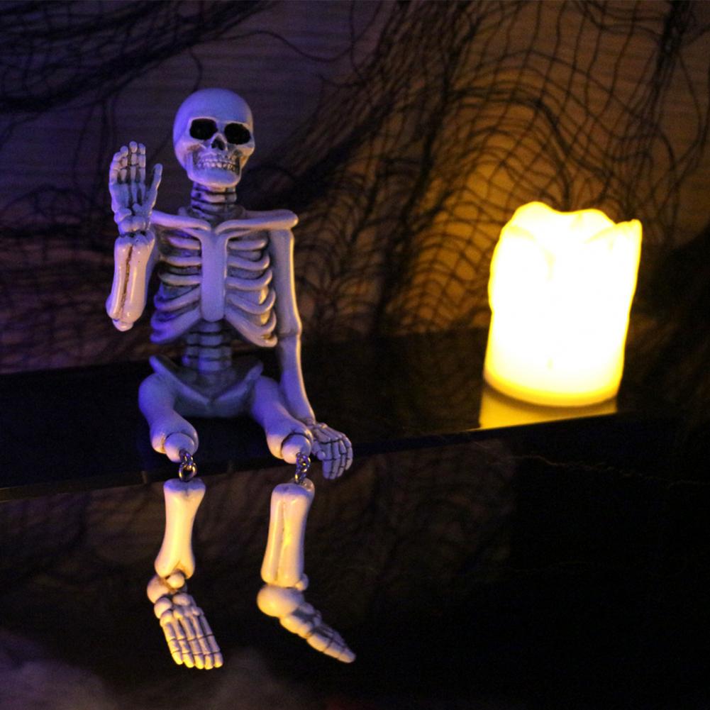 Swing Leg Skeleton Figurine Sitting Skull Resin Statue Sculpture Home Office Desktop Garden Decoration Ornament Halloween Birthd