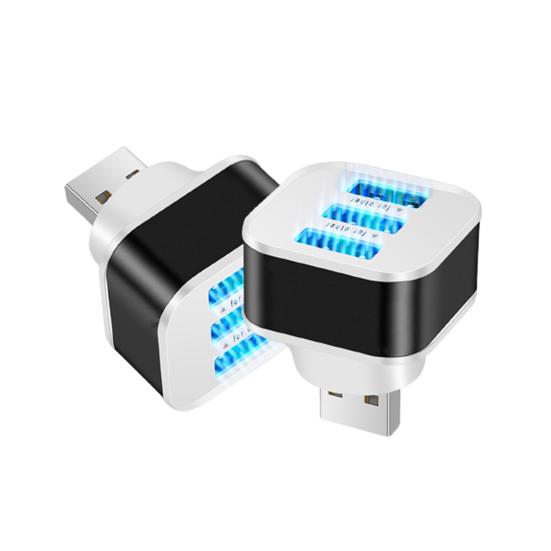 Bærbar 3-i-1 LED-lys USB-kabelsplitterhubadapter for telefon PC bærbar PC